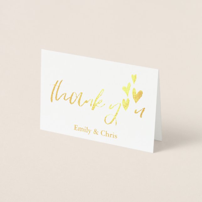 Gold Foil  | Cute Calligraphy Photo Thank You Foil Card (Front)