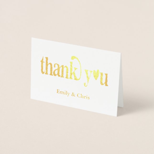 Gold Foil  | Cute Calligraphy Photo Thank You Foil Card (Front)