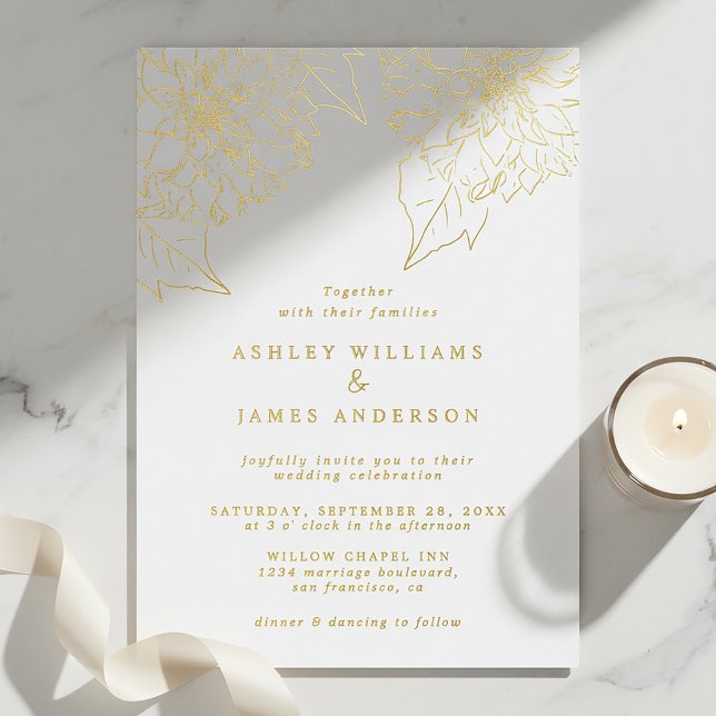 Gold Foil Dahlia Floral Elegant Wedding Foil Invitation (Creator Uploaded)