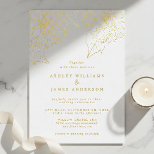 Gold Foil Dahlia Floral Elegant Wedding Invitation