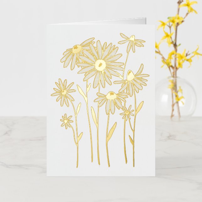 Gold Foil Daisies Cheerful Custom Text  Greeting Card (Yellow Flower)