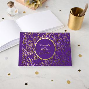 Gold Foil Daisies Floral Royal Purple Wedding Guest Book