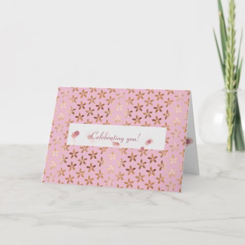 gold foil daisies on pink birthday card