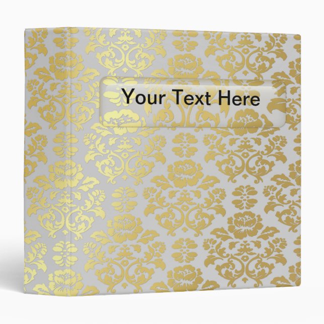 Gold Foil Damask and Glass Name Plate Binder (Front/Spine)