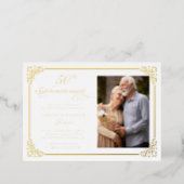 Gold Foil Damask Frame Wedding Anniversary Photo Foil Invitation (Standing Front)