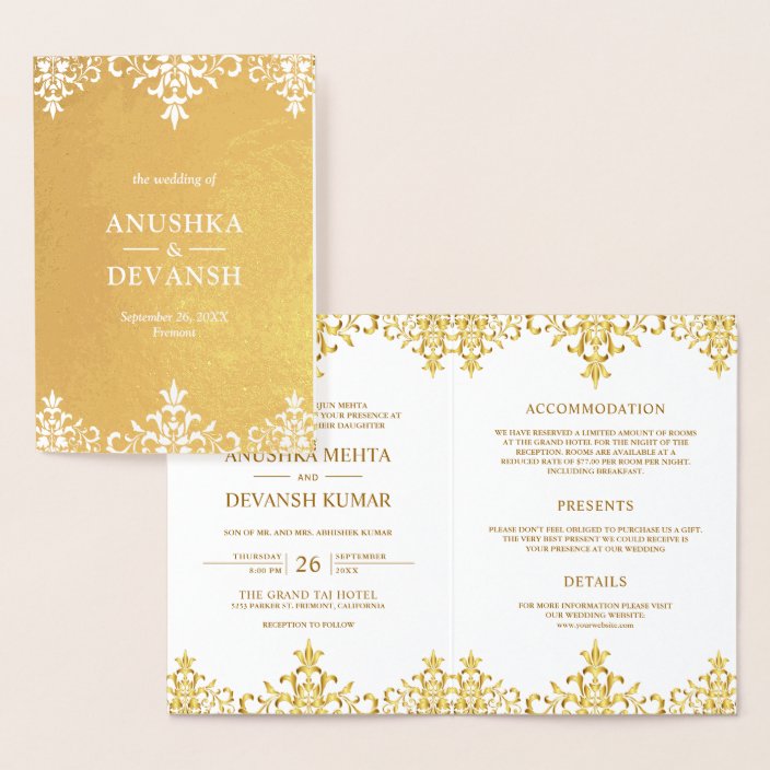 Gold Foil Damask Indian Style Wedding Invitation | Zazzle.com