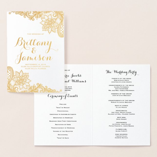 Gold Foil Damask Lace Vintage Wedding Program (Display)