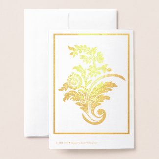 Gold Foil Damask on White Jewish Wedding Mazal Tov Foil Card