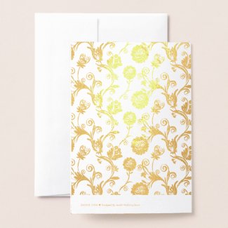 Gold Foil Damask on White Jewish Wedding Mazal Tov Foil Card