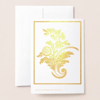Gold Foil Damask on White Jewish Wedding Mazel Tov Foil Card