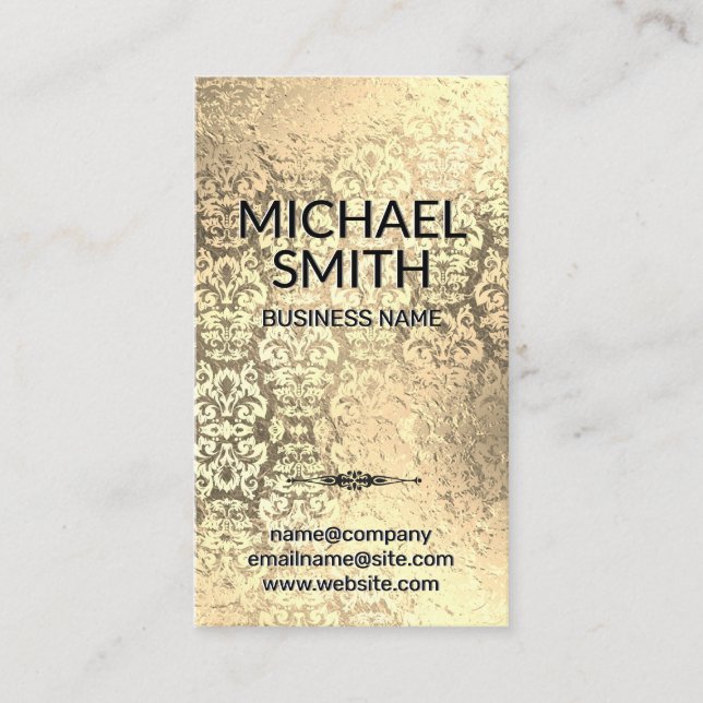 Gold Foil Damask Pattern Business Card (Front)