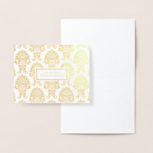 Gold Foil Damask Personal Stationery Foil Card