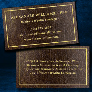 Gold Foil Dark Brown Leather Financial Advisor Spot Gloss Business Cards