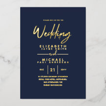 GOLD FOIL Dark Navy Blue Modern All-in-1 Wedding