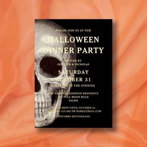 Gold Foil Dead Skull Halloween Dinner Party Foil Invitation