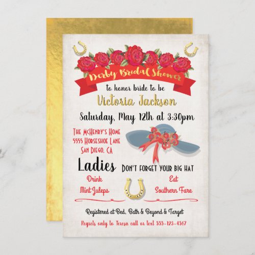 Gold Foil Derby Bridal Shower Invitations