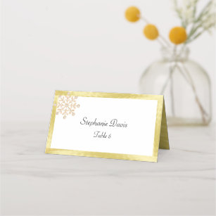 Gold Foil, Diamond Rose Gold Snowflakes Place Card