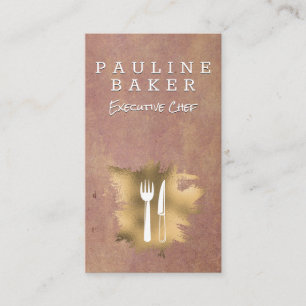 Gold Foil Dinnerware Rustic Background Business Card