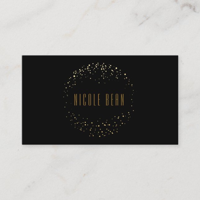 Gold Foil Dots Circle Emblem Black Business Card (Front)