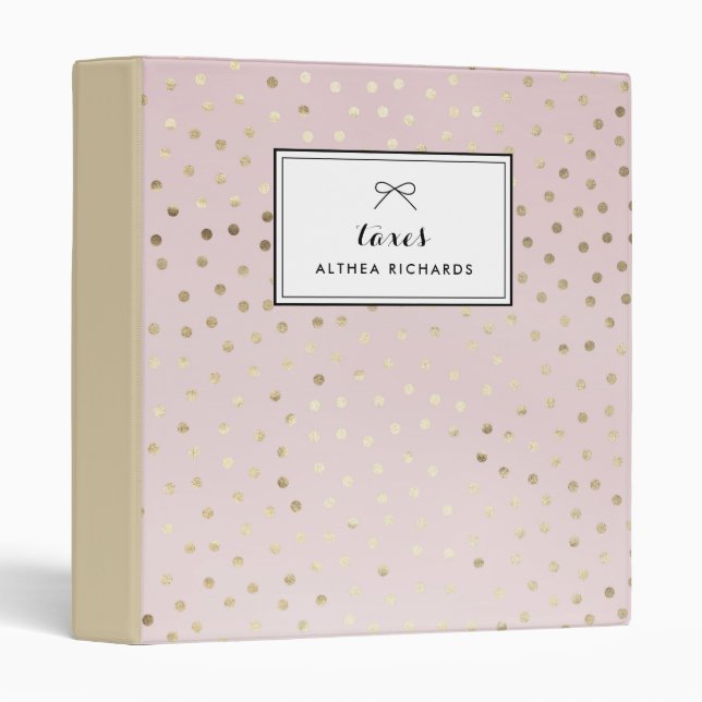 Gold Foil Dots Pattern Blush Personalized Binder (Front/Spine)