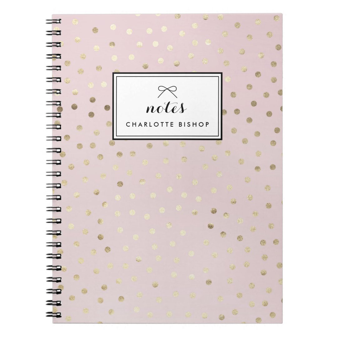 Gold Foil Dots Pattern Blush Personalized Notebook | Zazzle