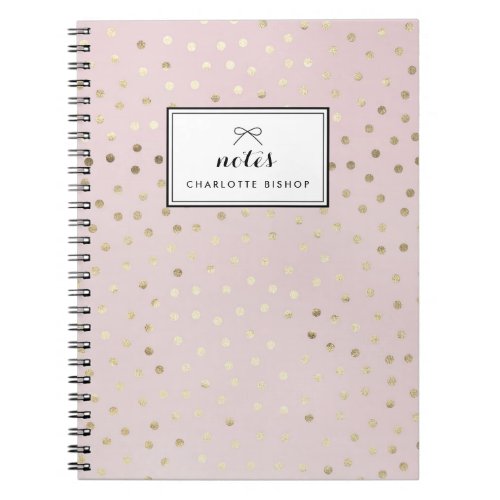 Gold Foil Dots Pattern Blush Personalized Notebook