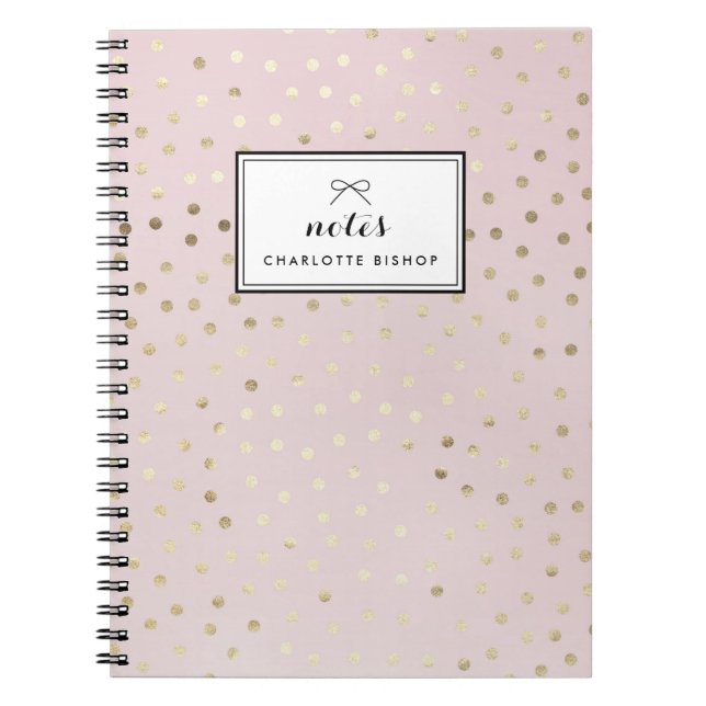 Gold Foil Dots Pattern Blush Personalized Notebook (Front)