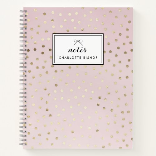 Gold Foil Dots Pattern Blush Personalized Notebook