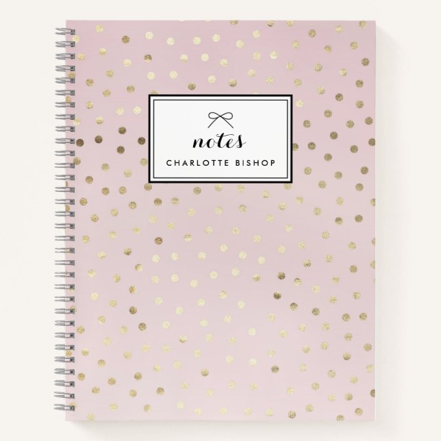 Gold Foil Dots Pattern Blush Personalized Notebook (Front)