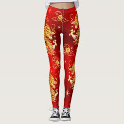 Red Chinese Dragon Floral Print Women's Leggings main image 0