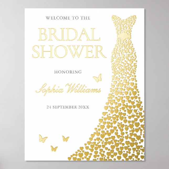 Gold Foil Dress Bridal Shower Welcome Sign (Front)