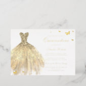 GOLD FOIL Dress Butterfly Quinceanera Foil Invitation (Standing Front)
