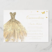GOLD FOIL Dress Butterfly Quinceanera Foil Invitation (Front)
