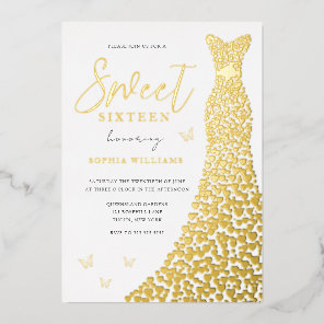 Gold Foil Dress Butterfly Sweet 16 Party Invitation
