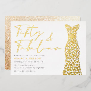 Gold Foil Dress Fifty & Fab 50th Birthday Party Invitation
