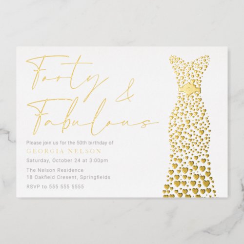 Gold Foil Dress Forty  Fab 40th Birthday Party Foil Invitation