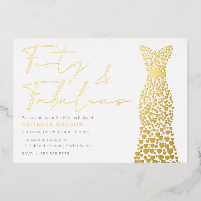 Gold Foil Dress Forty & Fab 40th Birthday Party Invitation (Front)