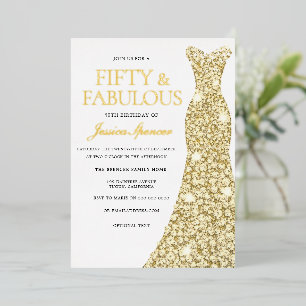 Gold Foil Dress Golden Pressed 50th Birthday Party Invitation