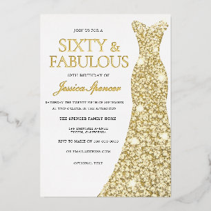 Gold Foil Dress Golden Pressed 60th Birthday Party Invitation