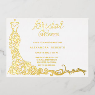 Gold Foil Dress wedding Bridal Shower Invitation
