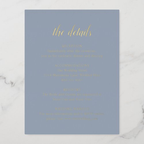 Gold Foil Dusty Blue Wedding Enclosure Card