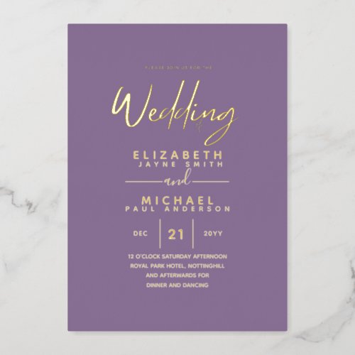 GOLD FOIL Dusty Purple Modern All_in_1 Wedding Foil Invitation