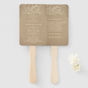 Gold Foil Effect Baby's Breath Wedding Program Hand Fan
