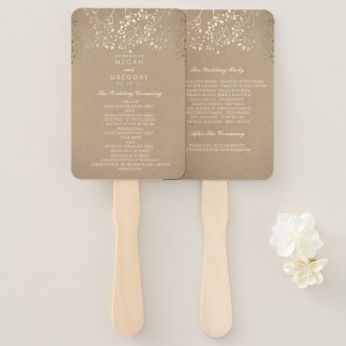 Gold Foil Effect  Babys Breath Wedding Program Hand Fan