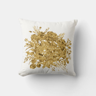 Gold Foil Effect Bouquet of Flowers Throw Pillow