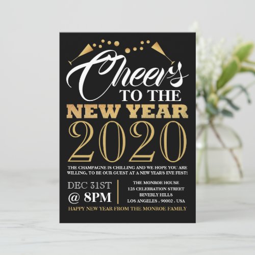 Gold Foil Effect Champagne Bubbles New Year Invitation