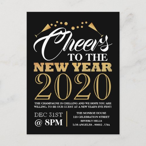 Gold Foil Effect Champagne Bubbles New Year Postcard