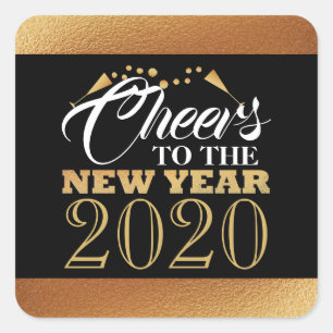Gold Foil Effect, Champagne Bubbles, New Year Square Sticker