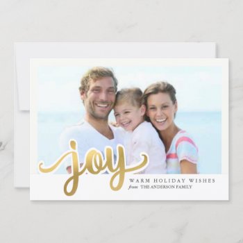 Gold Foil Effect Christmas Joy Hand Script Photo Holiday Card by HolidayInk at Zazzle