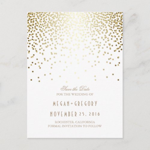 gold foil effect confetti elegant save the date announcement postcard